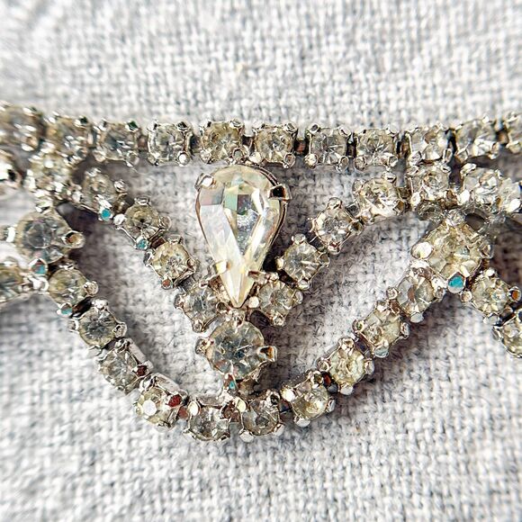 Vintage 1970s Rhinestone Drop Necklace Choker - Glam -Estate Costume Jewelry - Picture 8 of 14